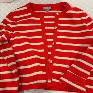 J. Crew Women's Red and Cream Striped Cardigan